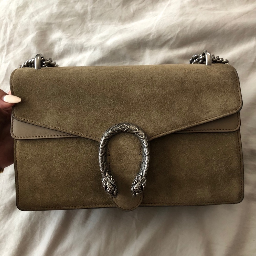 Authentic Gucci dionysus suede leather in taupe